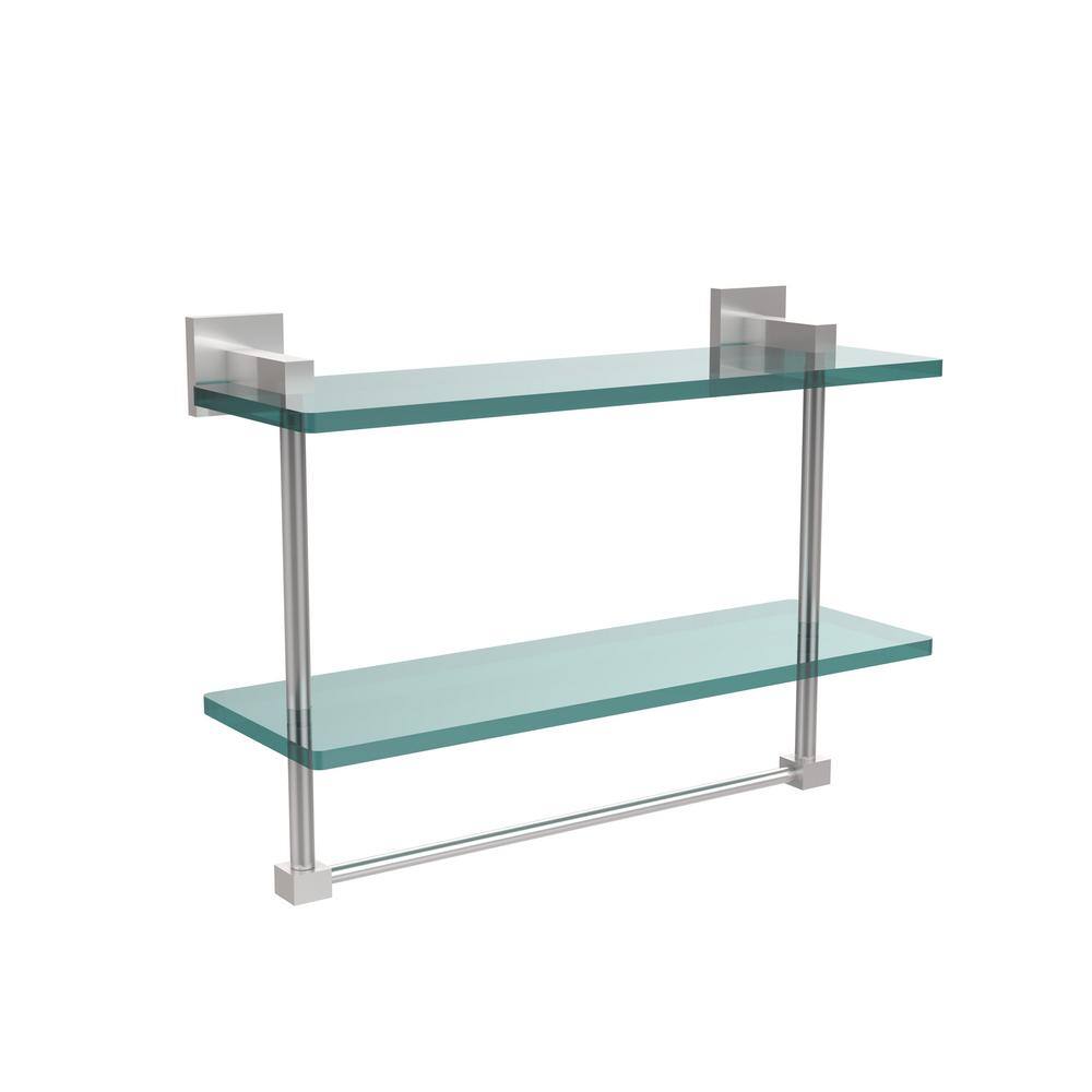 Allied Brass Montero 16 in. L x 11-3/4 in. H x 5-3/4 in. W 2-Tier Clear Glass  Bathroom Shelf with Towel Bar in Satin Chrome MT-2-16TB-SCH The Home Depot