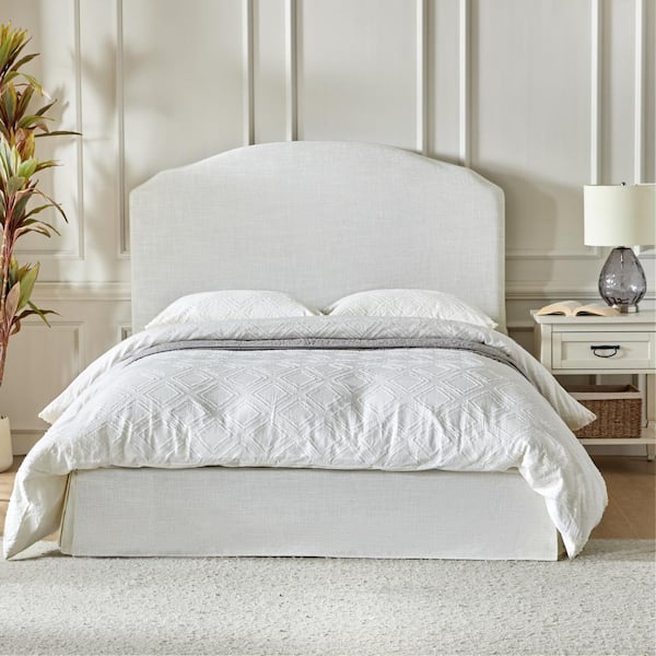 Christoph White Wood Frame Queen Platform Bed Set with Upholstered Headboard