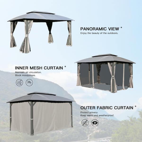 Huluwat 10 ft. x 14 ft. Outdoor Gray Gazebo Canopy Tent with Huluwat 10 ft. x 14 ft. Outdoor Gray Gazebo Canopy Tent with
