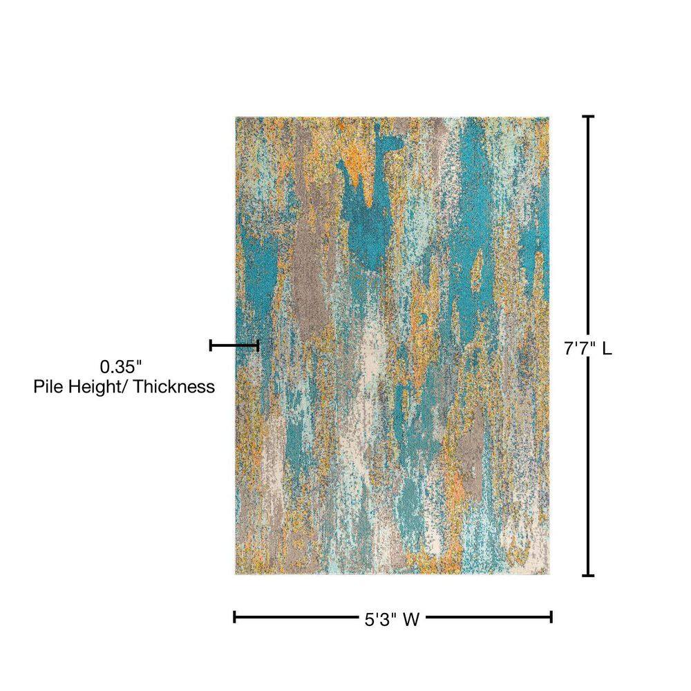 Contemporary Blue and Brown Abstract Rectangular Area Rug
