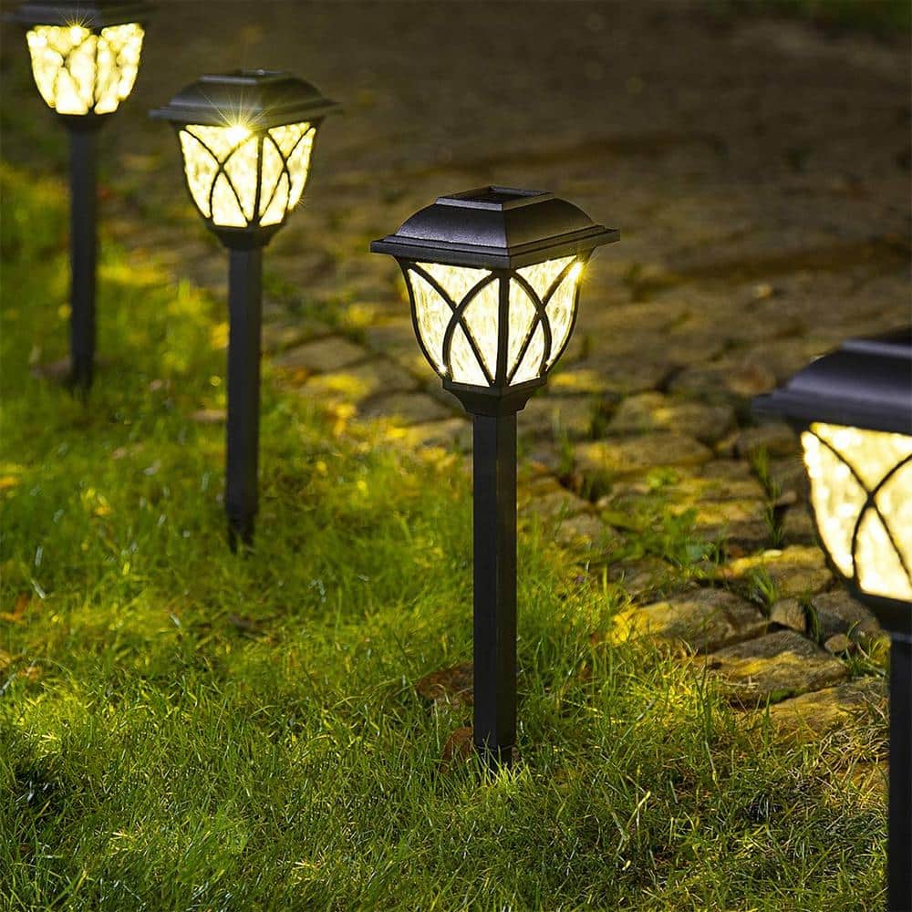 Black Solar LED Pathway Lights with Water-Ripple Design, 6-Pack