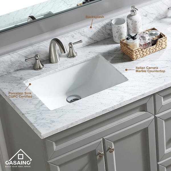 60 in. W x 22 in. D x 35.4 in. H Double Sink Bath Vanity in Gray with Top and Mirror