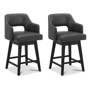 26 in. Joyce Retro Gray High Back Wood Swivel Counter Stool with Faux Leather Seat (Set of 2)