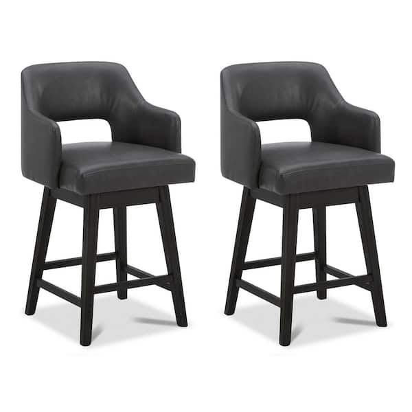 Spruce & Spring 26 in. Joyce Retro Gray High Back Wood Swivel Counter Stool with Faux Leather Seat (Set of 2)