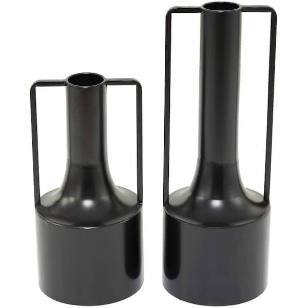 Novogratz 16 in., 12 in. Black Metal Decorative Vase with Handles (Set of 2)