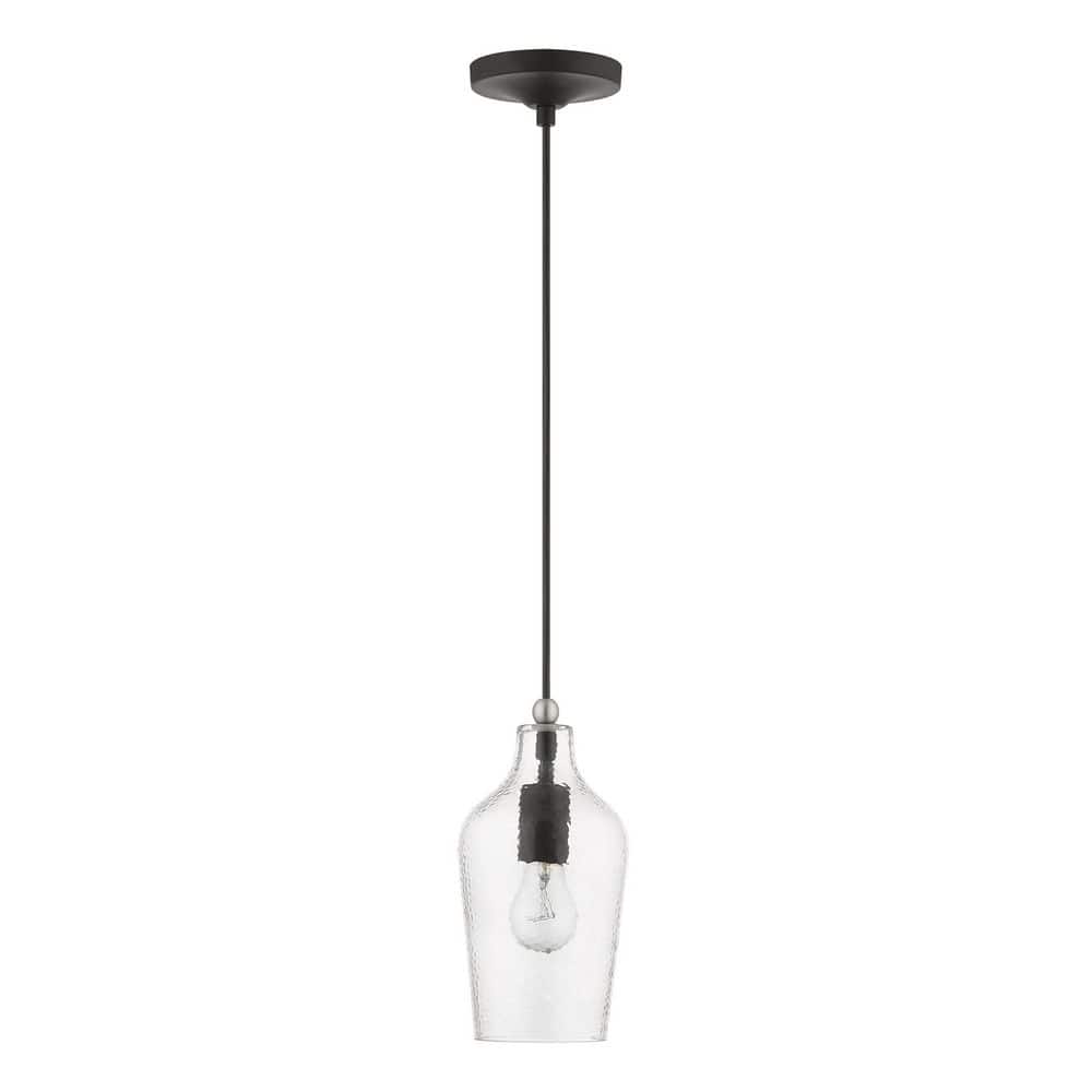 Avery Transitional Mini Pendant in Black and Brushed Nickel with Clear Glass