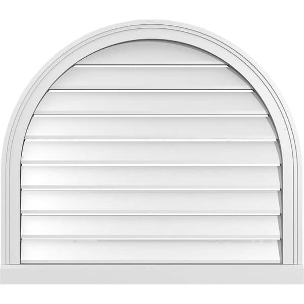 Ekena Millwork 32 in. x 28 in. Round Top White PVC Paintable Gable Louver Vent Functional