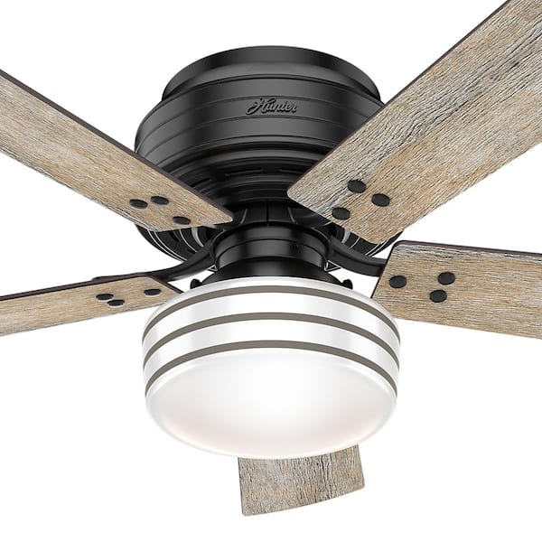 Hunter Cedar Key 52 In Indoor Outdoor Matte Black Low Profile Ceiling Fan With Light Kit And Handheld Remote Control 55080 The Home Depot - Hunter Outdoor Low Profile Ceiling Fan With Light