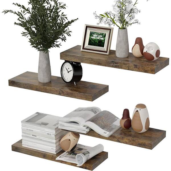 Cubilan 16.5 in. W x 5.7 in. D Rustic Brown Wood Decorative Wall Shelf Floating Shelves for Wall, 4 Sets
