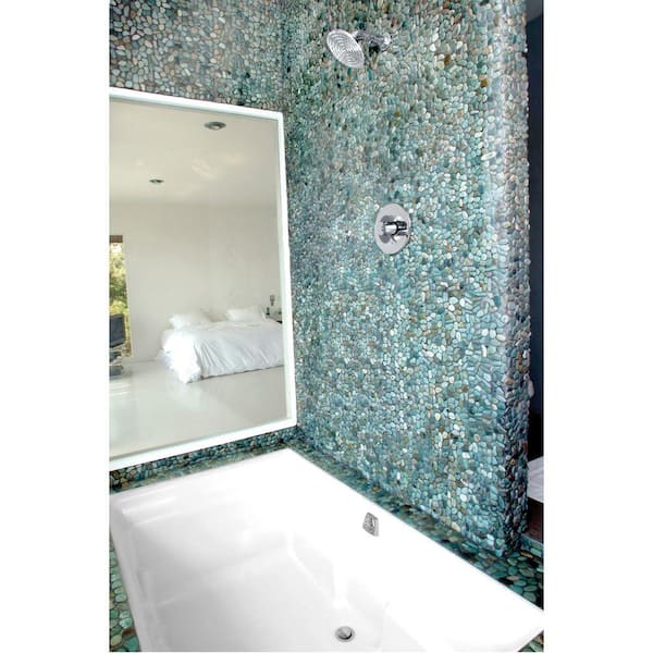 River Rock Turquoise 12 in. x 12 in. x 12.7 mm Natural Stone Pebble Mosaic Floor and Wall Tile (10 sq. ft. / case)