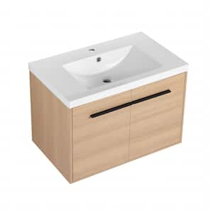 29.53 in. W x 18.11 in. D x 20.47 in. H Wall-Mounted Bath Vanity in Light Brown with White Resin Vanity Top