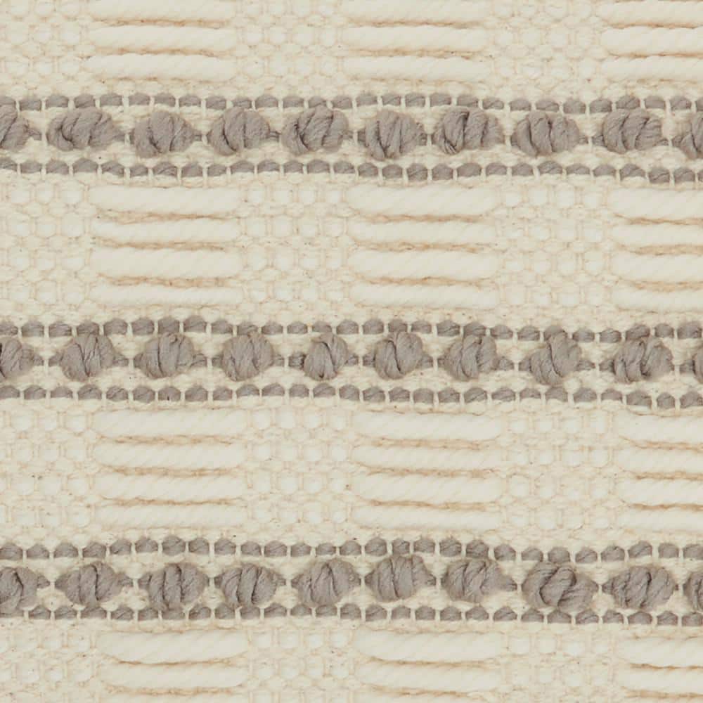 Light Gray and Ivory Woven Rectangular Throw Pillow