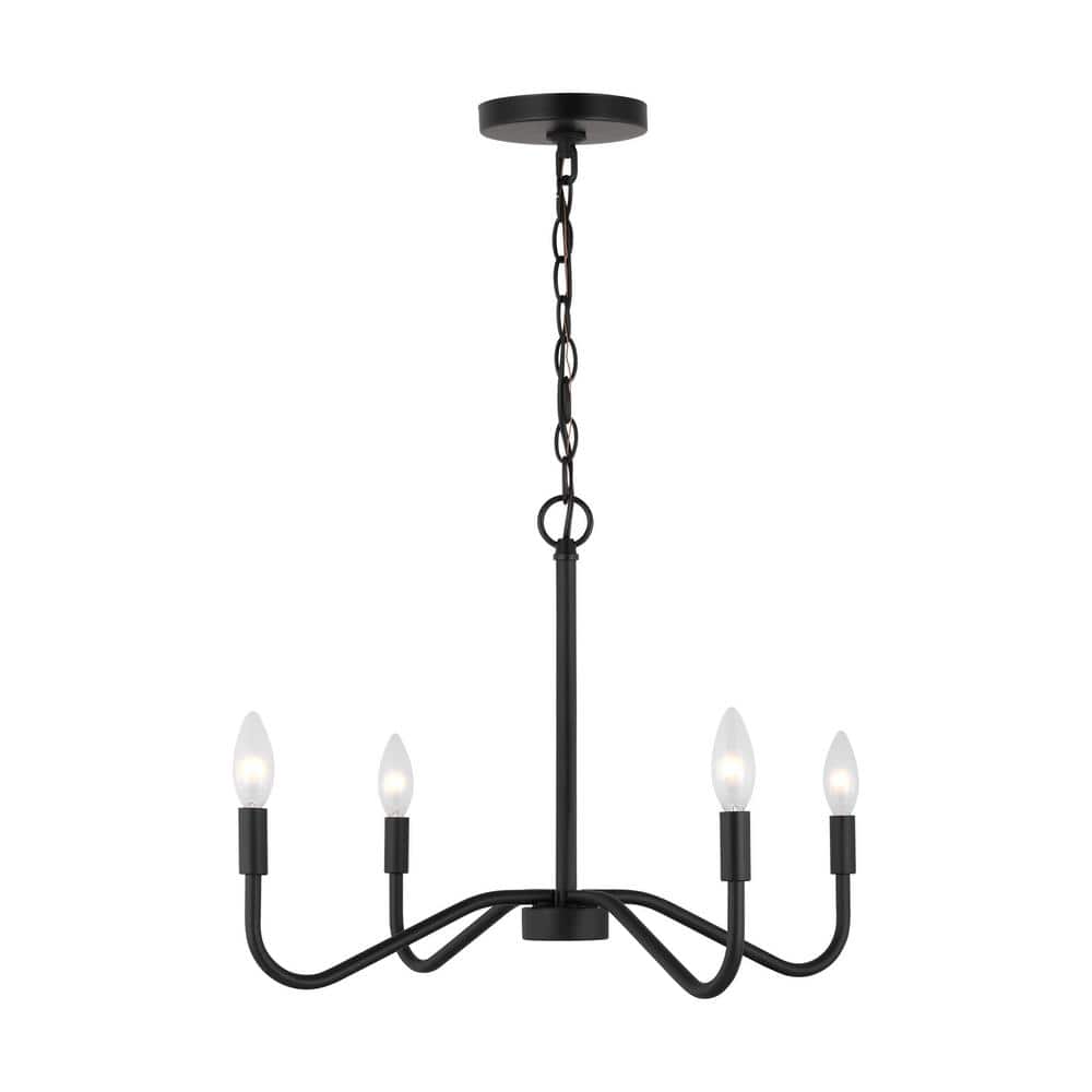 Midnight Black 4-Light Chandelier with White Linen Shades