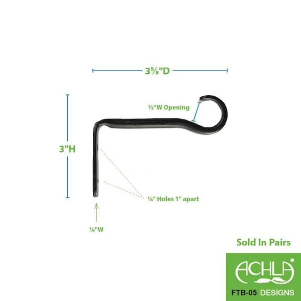 ACHLA DESIGNS 4 in. Tall Black Powder Coat Metal Straight Up Curled Wall Bracket  Hooks (Set of 2) TSH-09-2 - The Home Depot