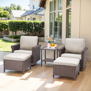 Nyajiah 5-Piece Wicker Patio Conversation Set with Beige Cushions