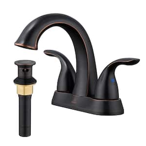 4 in. Centerset Double Handle Mid Arc Bathroom Faucet Lavatory Faucet with Stainless steel Drain in Oil Rubbed Bronze