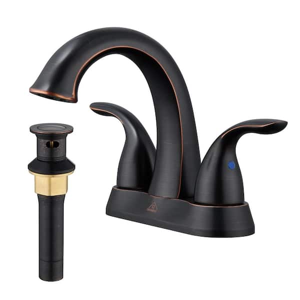 CASAINC 4 in. Centerset Double Handle Mid Arc Bathroom Faucet Lavatory Faucet with Stainless steel Drain in Oil Rubbed Bronze