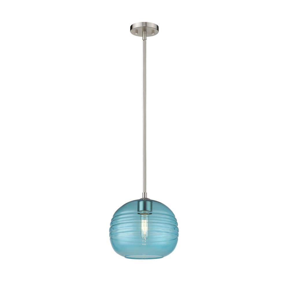 1-Light Brushed Nickel Pendant with Blue Glass 487P10-BN - The Home Depot