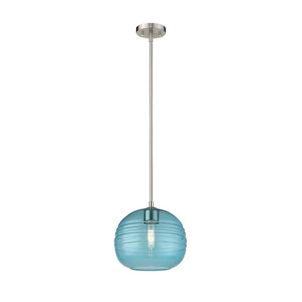 Unbranded 1-Light Brushed Nickel Pendant with Blue Glass