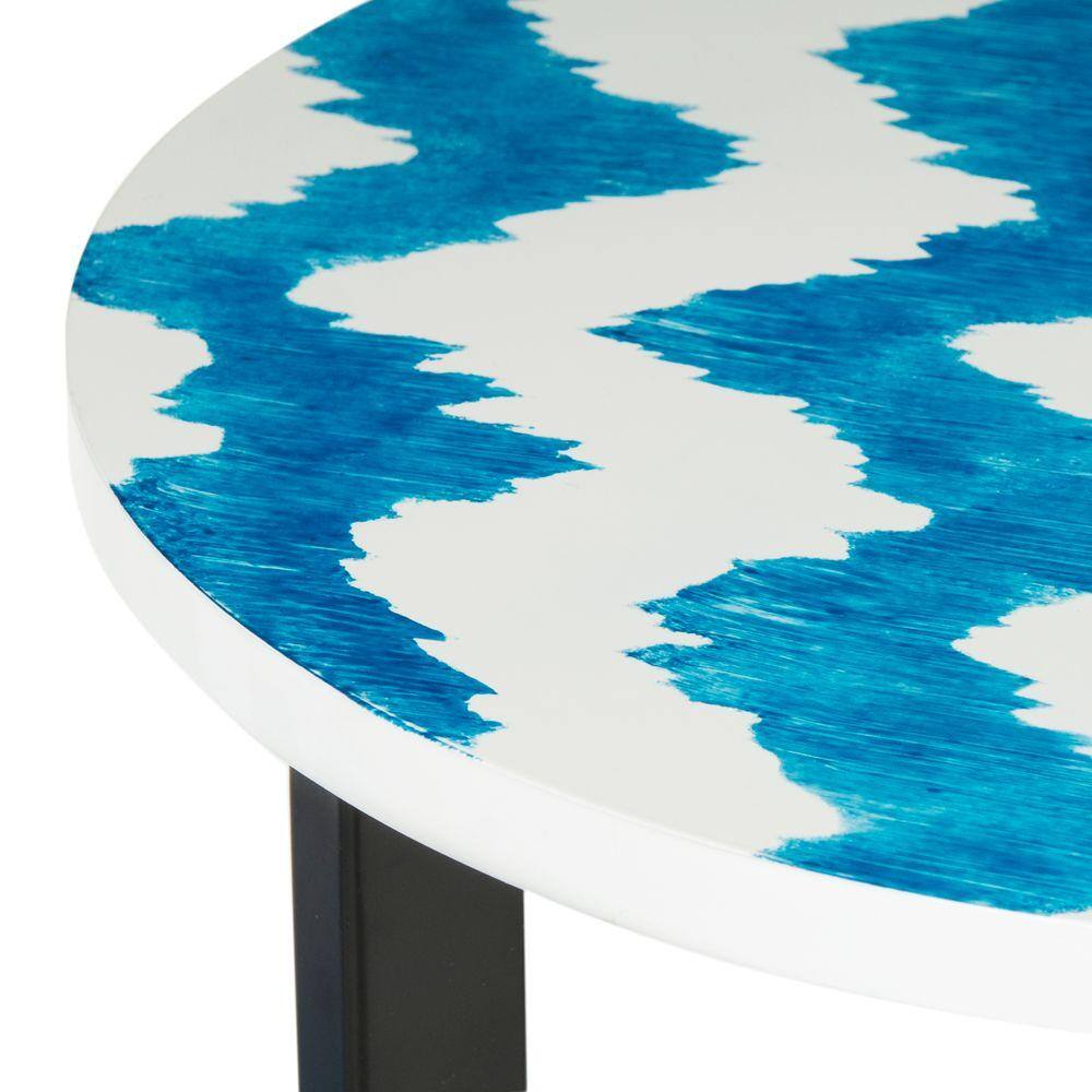 Modern Round Lacquered Metal End Table with Geometric Base