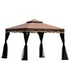 9.8 ft. W x 9.8 ft. L Brown Outdoor Steel Vented Dome Top Patio Gazebo with Netting