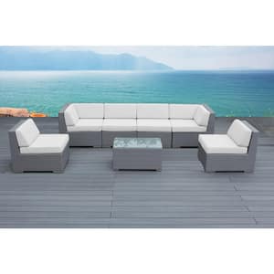 Gray 7-Piece Wicker Patio Seating Set with Sunbrella Natural Cushions