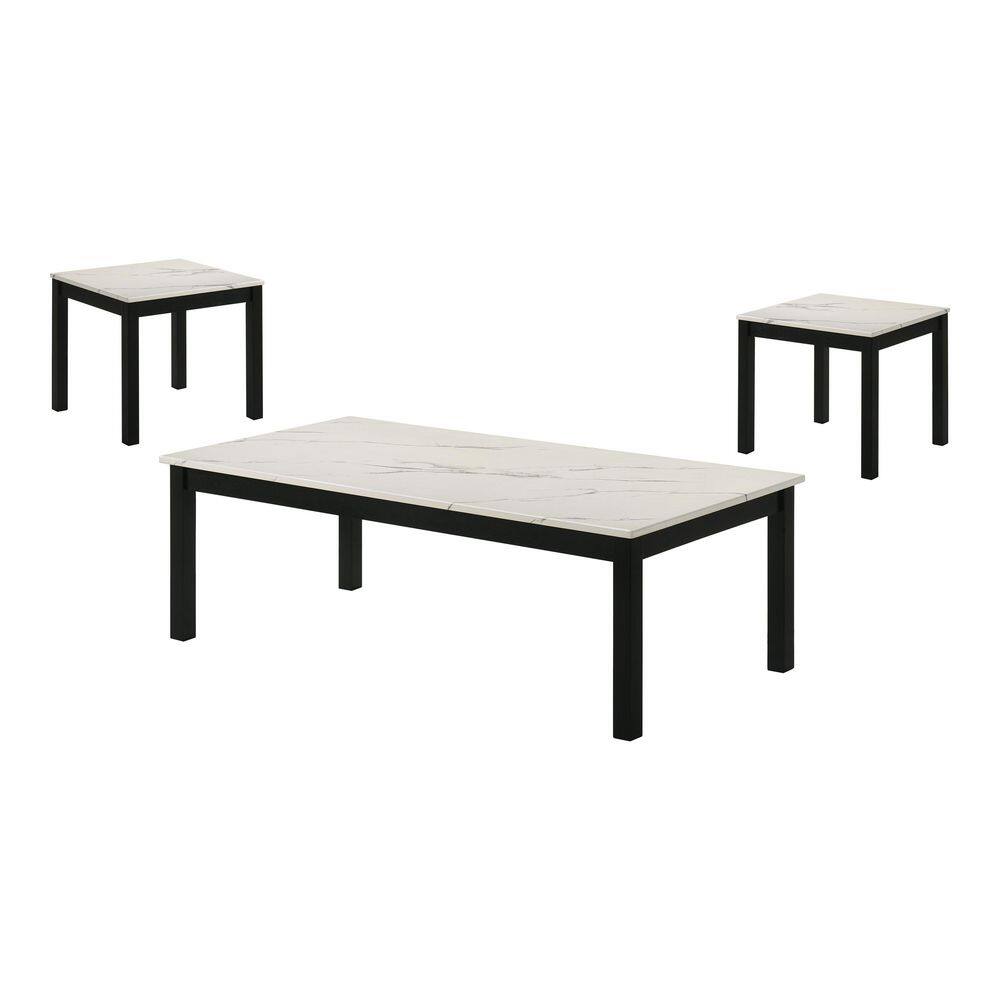 Linel 3-Piece 47.5 in. White Rectangle Faux Marble Top Coffee Table Set