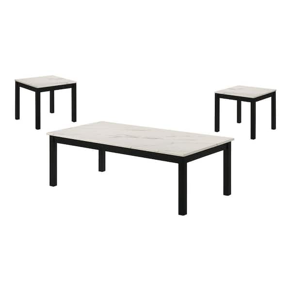 Linel 3-Piece 47.5 in. White Rectangle Faux Marble Top Coffee Table Set