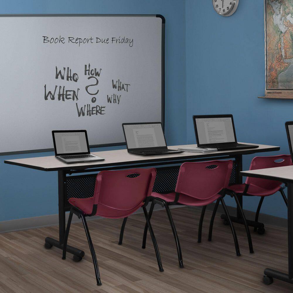 Kobe 84 in. x 24 in. Maple Flip-Top Privacy Nesting Table Desk, 2 M Stack Chairs-Burgundy price history on PriceWatchPro