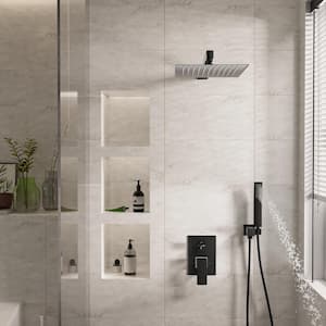 1-Spray Patterns with 2.5 GPM 10 in. Wall Mount Rain Dual Shower Heads in Matte Black, Shower System/Faucet Set