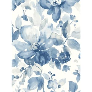 56 Sq. Ft. Bluestone Watercolor Garden Pre-Pasted Paper Wallpaper Roll