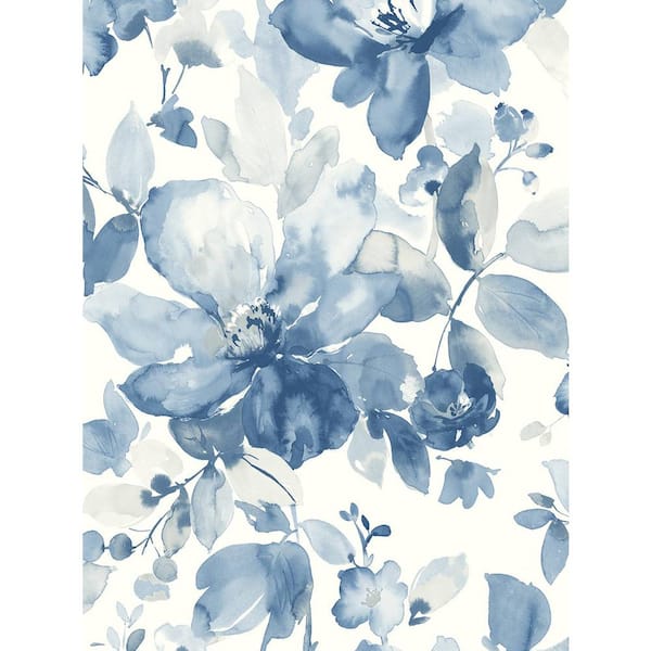 Seabrook Designs 56 Sq. Ft. Bluestone Watercolor Garden Pre-Pasted Paper Wallpaper Roll