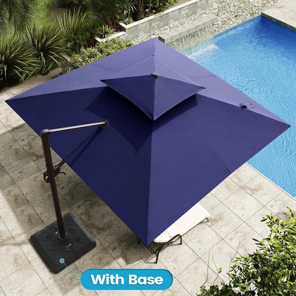 Crestlive Products 11 ft. x 11 ft. Double Top Cantilever Tilt Patio Umbrella in Navy Blue with 220 lbs. Base Stand