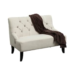 Nicole 45 in. Light Beige Tufted Polyester 2-Seater Armless Settee with Wood Legs