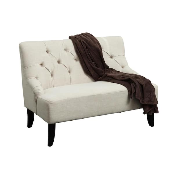 Noble House Nicole 45 in. Light Beige Tufted Polyester 2-Seater Armless Settee with Wood Legs