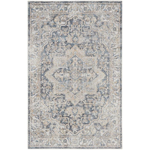 Nourison Astra Machine Washable Grey Blue 3 ft. x 5 ft. Distressed Traditional Area Rug
