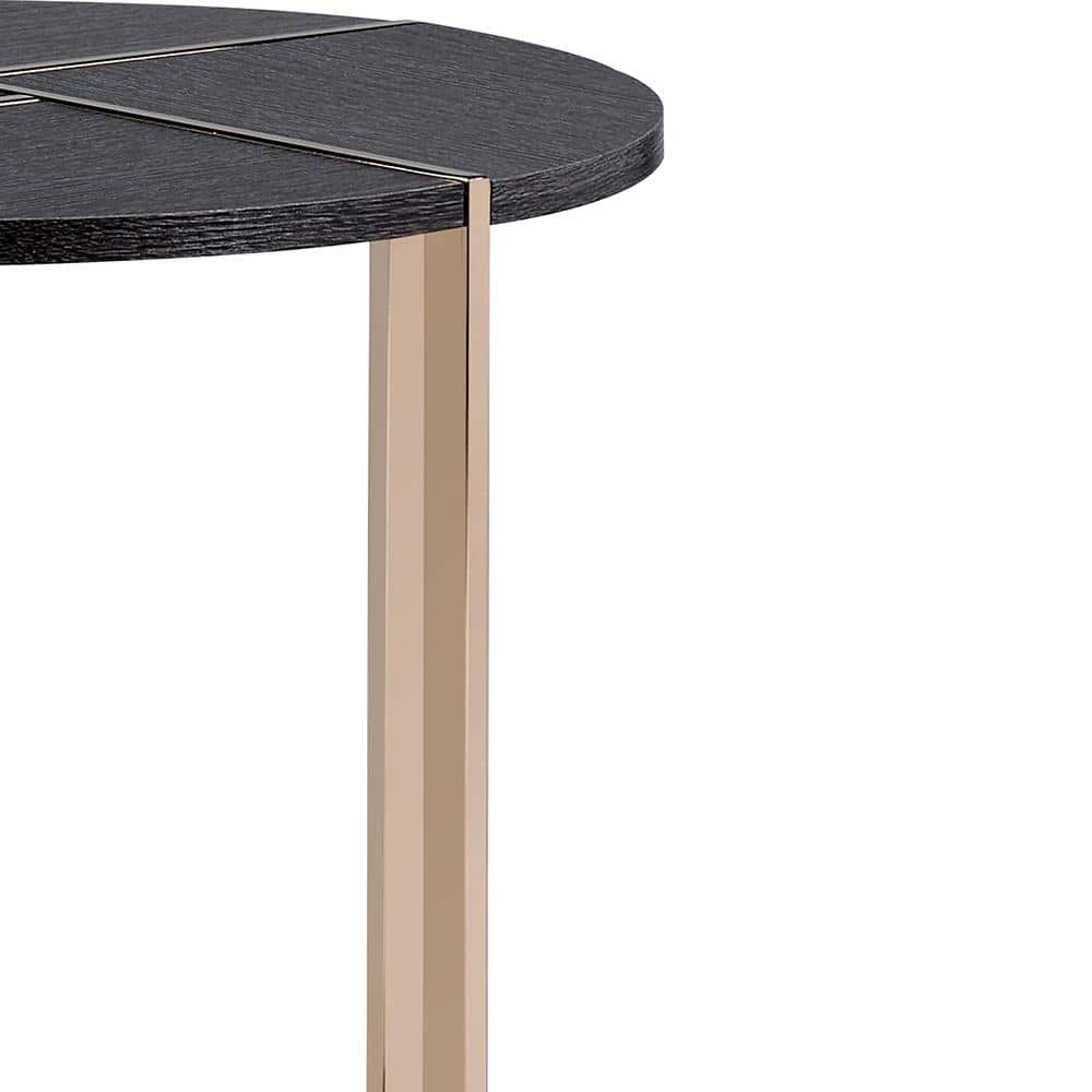 Bromia 24" Round Black Wood and Champagne Metal End Table