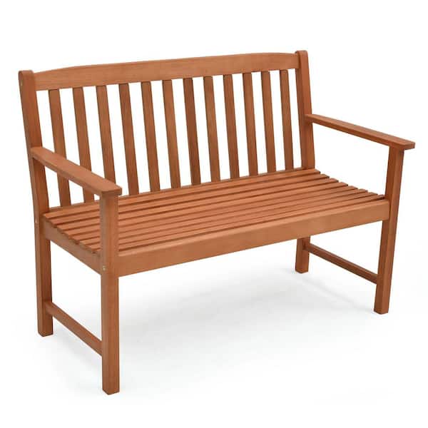 Costway 2-Person Garden Wood Outdoor Bench with Backrest Armrests for Yard Porch