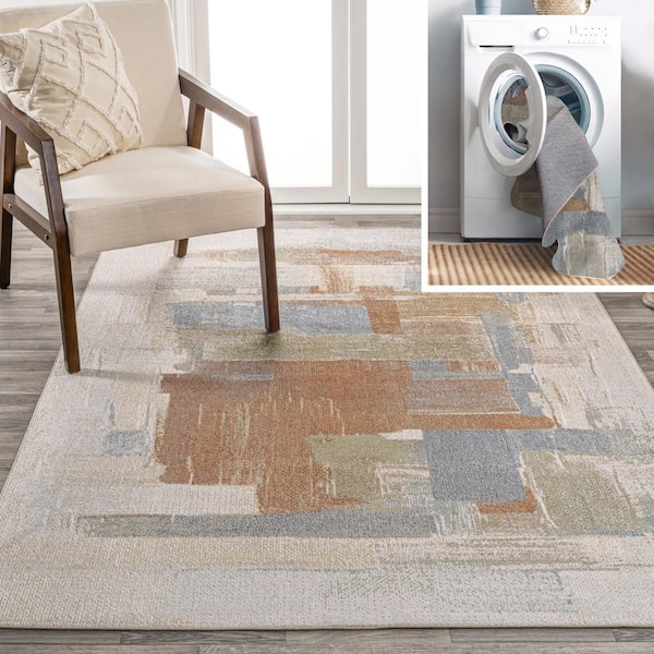 JONATHAN Y Cream/Multi 3 ft. x 5 ft. Weaver Abstract Coastal Watercolor Machine-Washable Area Rug