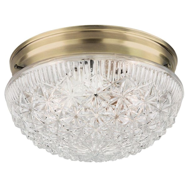 Westinghouse 2-Light Ceiling Fixture Antique Brass Interior Flush-Mount with Clear Faceted Glass