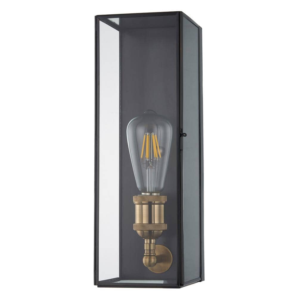 Modern Brass and Bronze Rectangular Outdoor Wall Sconce with Clear Glass