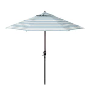 9 ft. Bronze Aluminum Market Patio Umbrella with Fiberglass Ribs Crank Lift Autotilt in Wellfleet Sea Pacifica Premium