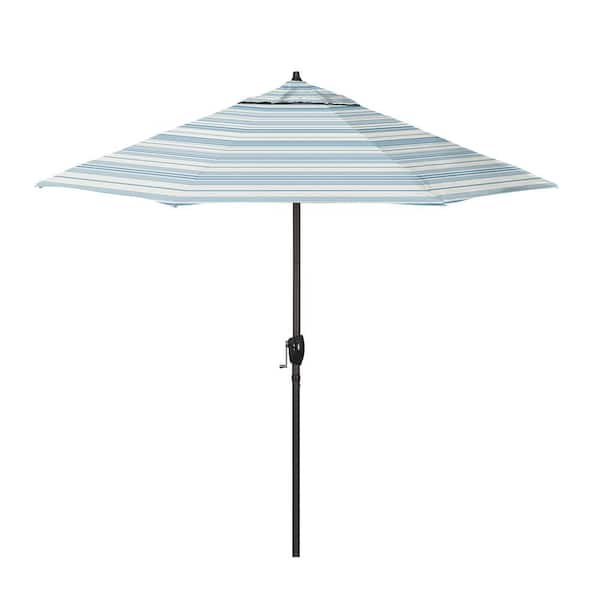 California Umbrella 9 ft. Bronze Aluminum Market Patio Umbrella with Fiberglass Ribs Crank Lift Autotilt in Wellfleet Sea Pacifica Premium
