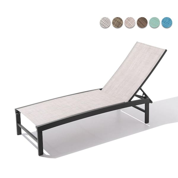 1-Piece Metal All-Weather Adjustable Aluminum Outdoor Chaise Lounge Chair in Earth for Pool Patio