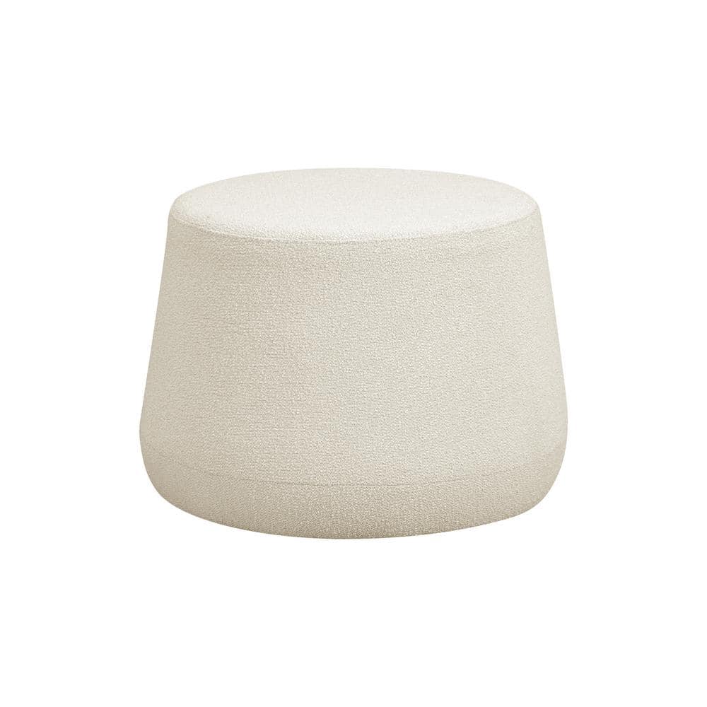 Snow Thimble-Shaped Round Ottoman in Soft Grey Sherpa