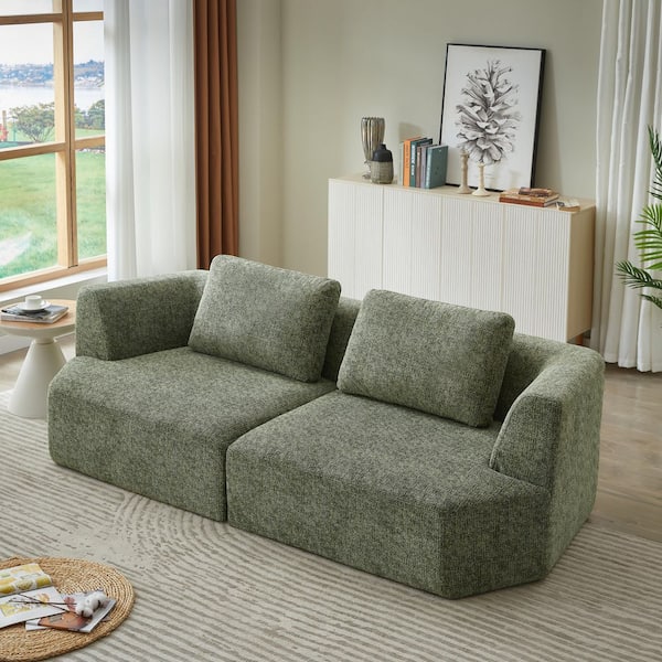 Fox 98.4 in. Flared Arm Chenille Upholstered Rectangle Sectional Sofa in Green