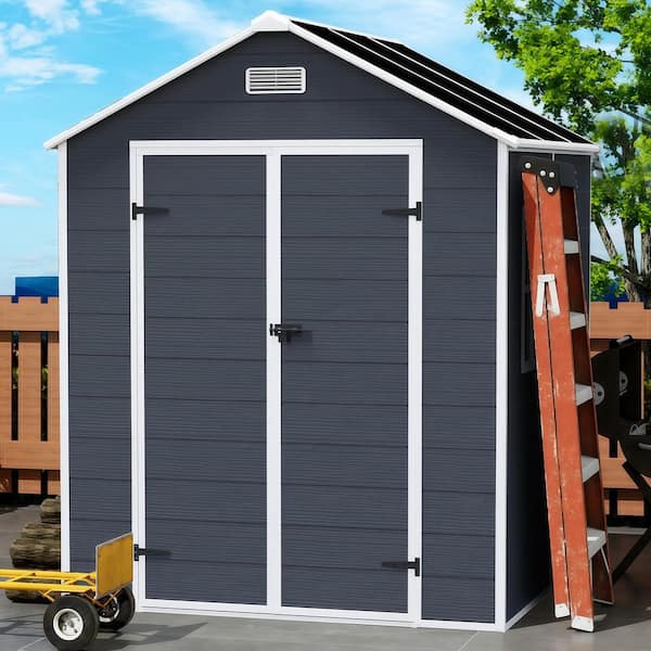 6 ft. W x 6 ft. D Resin Shed with 12mm Thick PP Board and HD Window Lighting, PP Material in Dark Gray (34 sq. ft. )