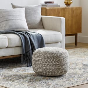 Entwined Taupe Modern 18 in. L x 18 in. W x 12 in. H Polyester Pouf