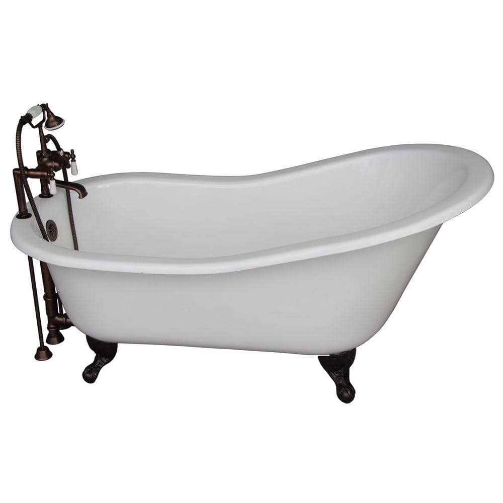 Barclay Products 5.6 ft. Cast Iron Ball and Claw Feet Slipper Tub in White with Oil Rubbed Bronze Accessories