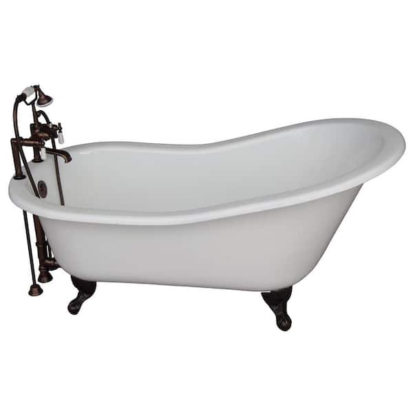 Barclay Products 5 ft. Cast Iron Ball and Claw Feet Slipper Tub in White with Oil Rubbed Bronze Accessories
